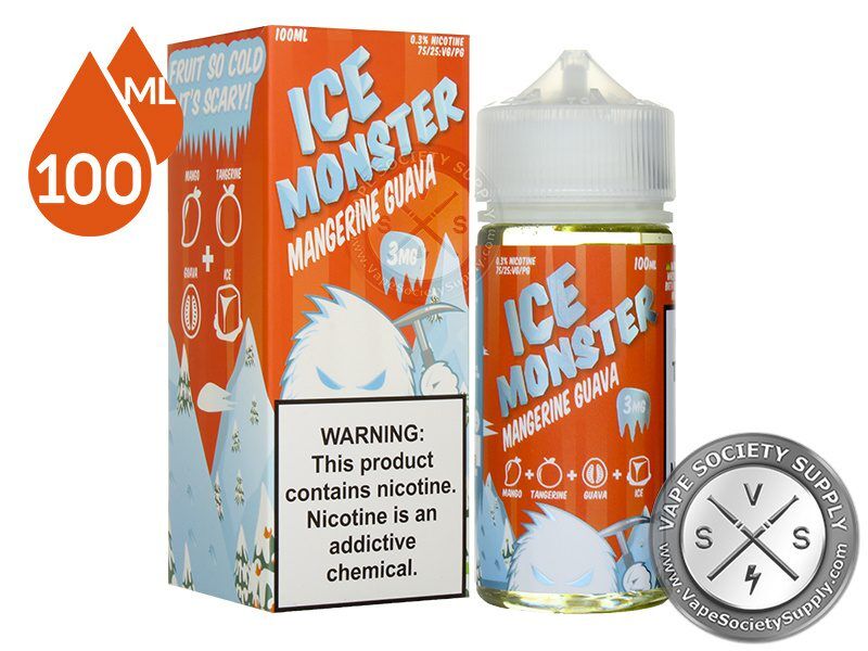 Mangerine Guava Ice Monster 100ml bottle in front of its box