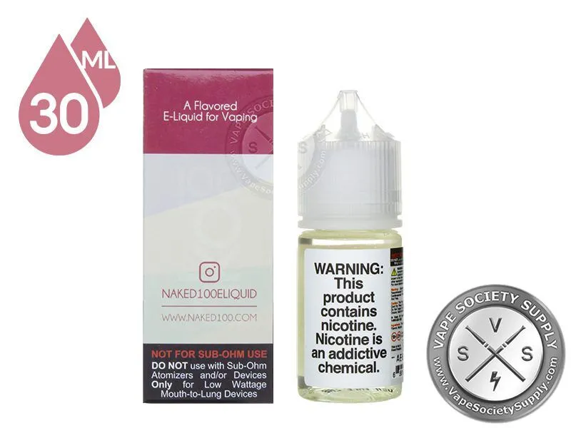 Lava Flow NKD 100 Salt 30ml box side and bottle warning label