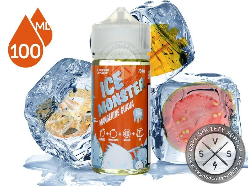 Mangerine Guava Ice Monster 100ml bottle with fruit frozen in ice cubes