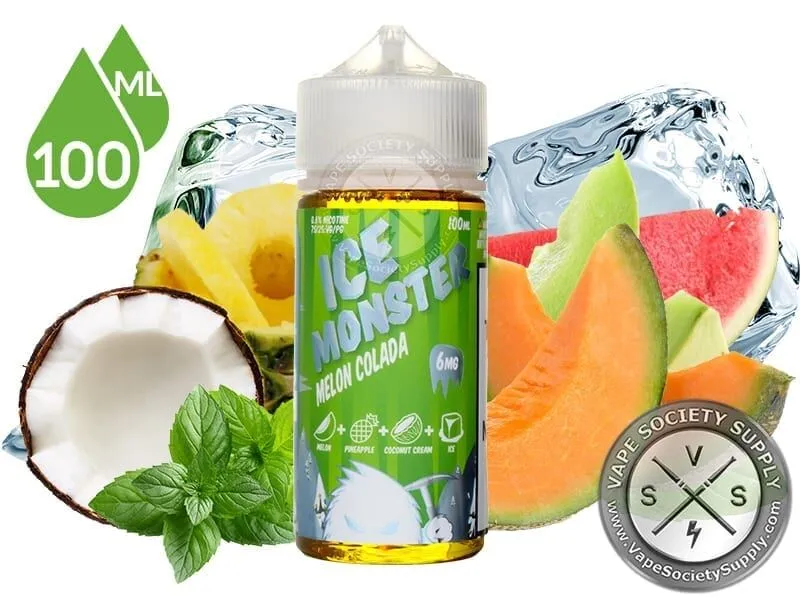 Melon Colada Ice Monster 100ml bottle with coconut, pineapple, melon, watermelon, mint and ice