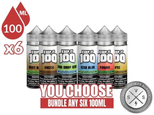 Keep It 100 Vape Juice Bundle 6x100ml (600ml): 6 bottles with a You Choose banner