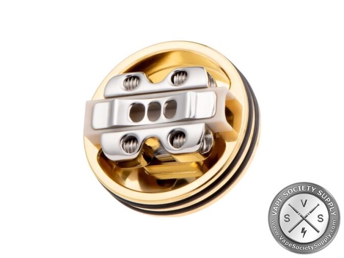 dotmod DotRDA X deck: gold-colored, with a steel center block, four screws and two O-rings