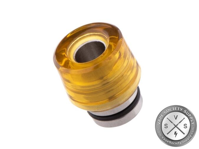 Amber drip tip on a steel top cap for the dotmod DotRDA X