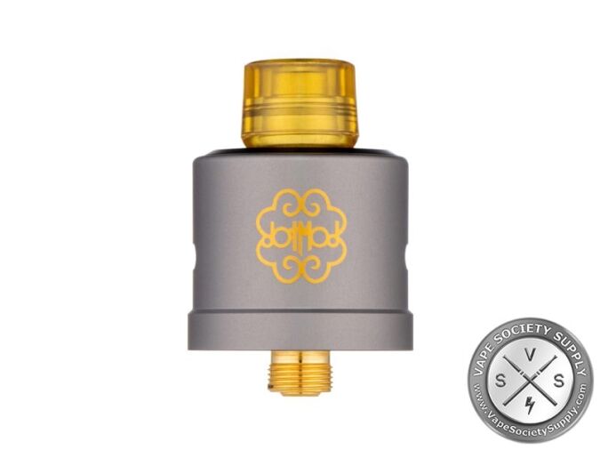 dotmod DotRDA X in Gunmetal with an amber drip tip
