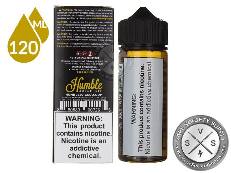 Mango Melon by Humble Juice 120ml box and bottle, back labels