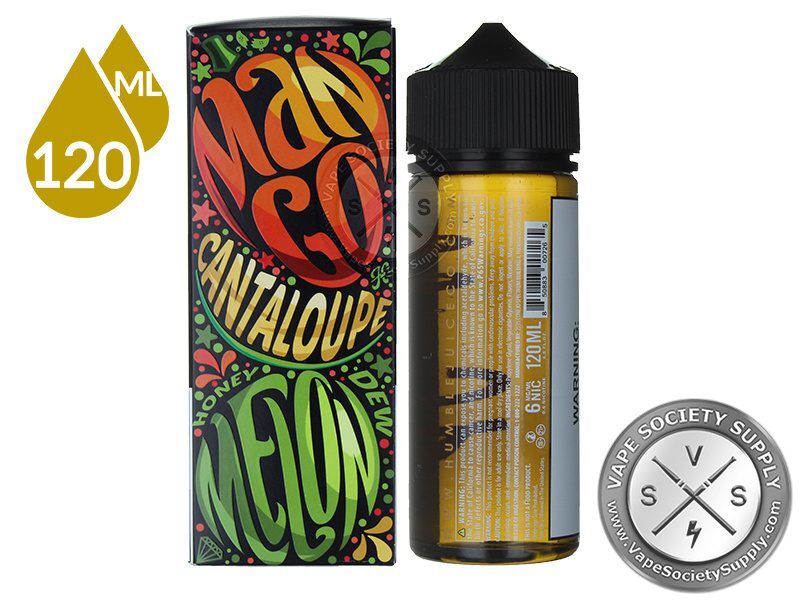 Mango Melon by Humble Juice 120ml box side panel and bottle