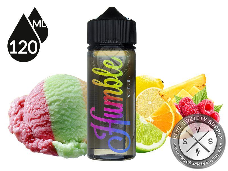 Citrus Sorbet by Humble Juice 120ml bottle with rainbow sherbet, citrus slices and raspberries