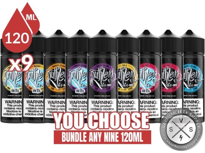 Ruthless Vapor Bundle 9x120ml (1080ml): 9 bottles with a You Choose banner