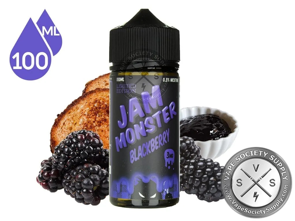 Blackberry Jam Monster 100ml bottle with blackberries, blackberry jam and toast