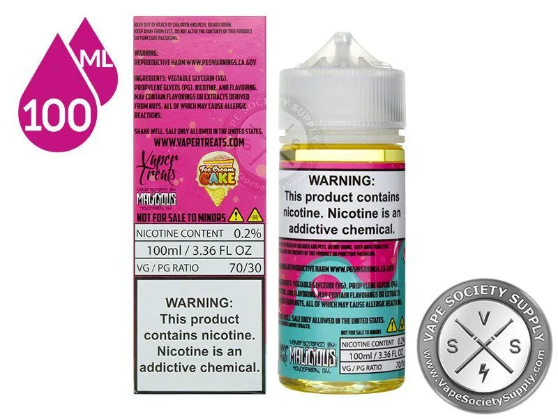 Ice Cream Cake by Vaper Treats 100ml box back panel and bottle