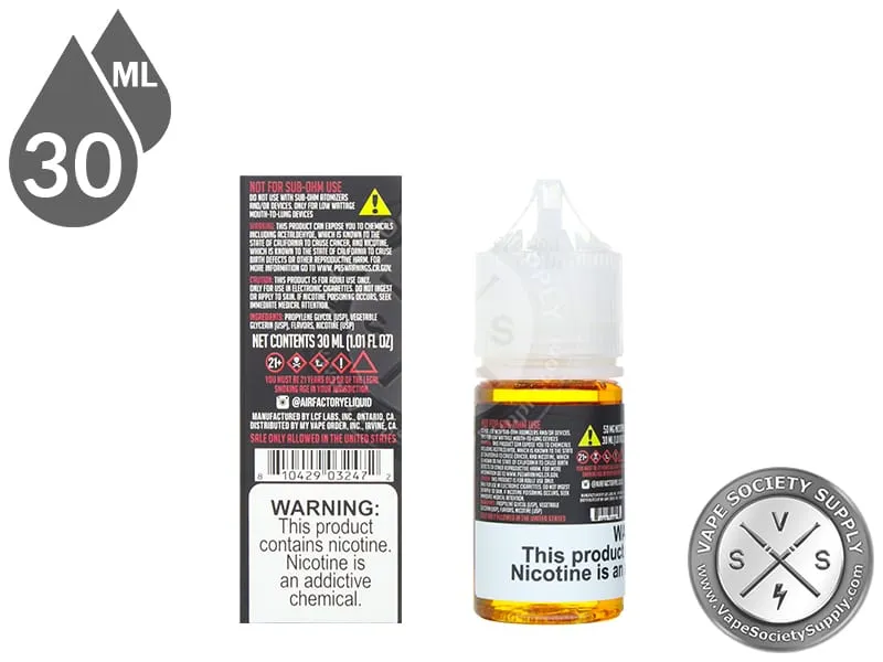 Blue Razz by Air Factory Salts 30ml box and bottle, back labels