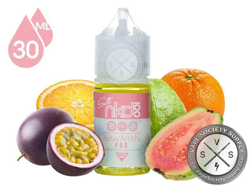 Hawaiian POG NKD 100 Salt 30ml bottle with passion fruit, oranges and a guava