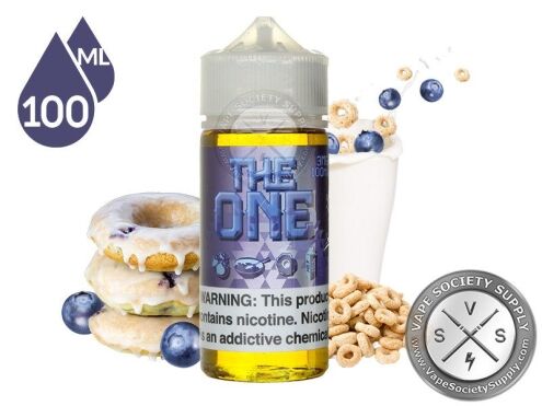 Blueberry THE ONE 100ml bottle with blueberry donuts, blueberries, cereal and milk