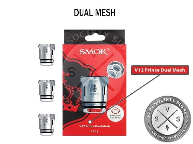 SMOK V12 Prince Dual Mesh coil box with three V12 Prince Dual Mesh coils