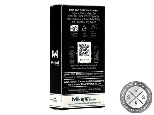 Back of the Mi-Pod PRO pods box with the pod specifications