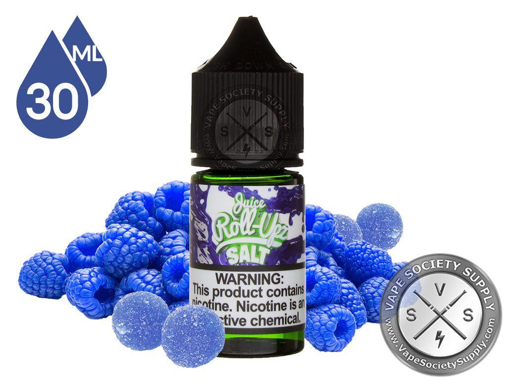 Blue Raspberry by Juice Roll Upz Salts 30ml bottle with blue raspberries and blue gummy candies