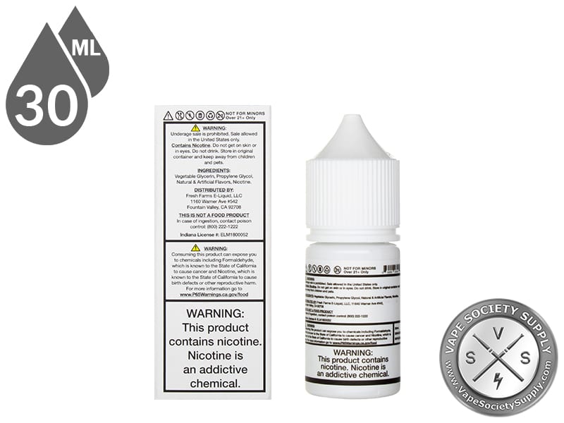 Barnyard Berry by Fresh Farms Salt 30ml box back panel and bottle