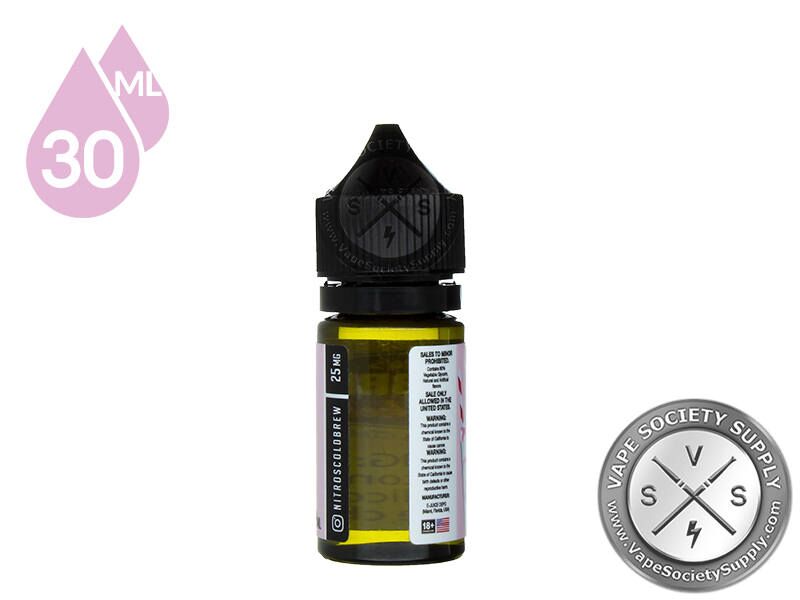 Strawberi & Cream by Nitro's Cold Brew Shakes Salt 30ml bottle, back label with warnings