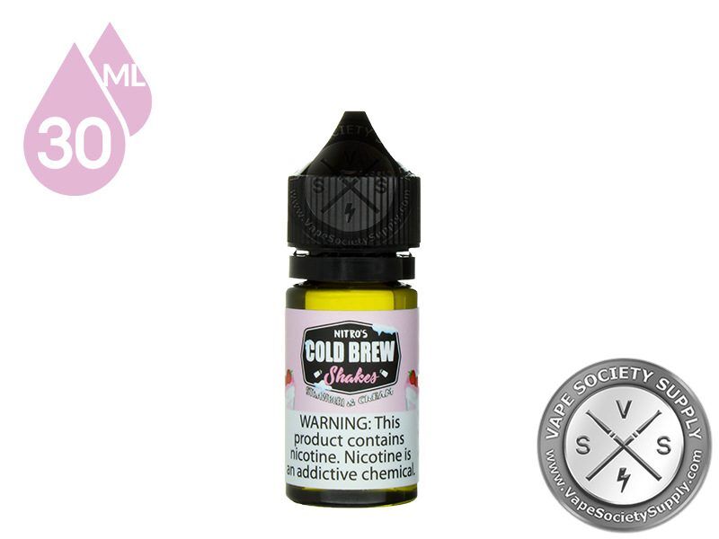 Strawberi & Cream by Nitro's Cold Brew Shakes Salt 30ml bottle, front label