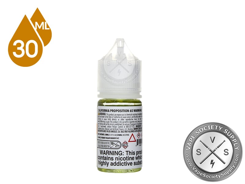 Tropic Mango by Mad Hatter I Love Salts 30ml bottle, back label with warnings