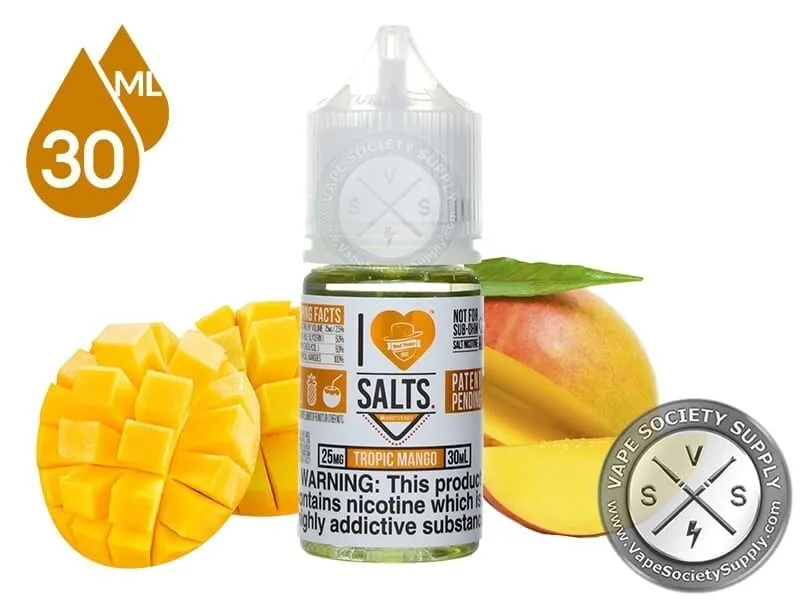 Tropic Mango by Mad Hatter I Love Salts 30ml bottle with mangoes