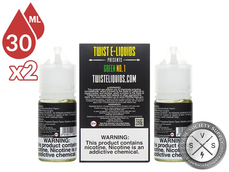 Green No. 1 by Twist Salt 60ml box back and bottle warning labels