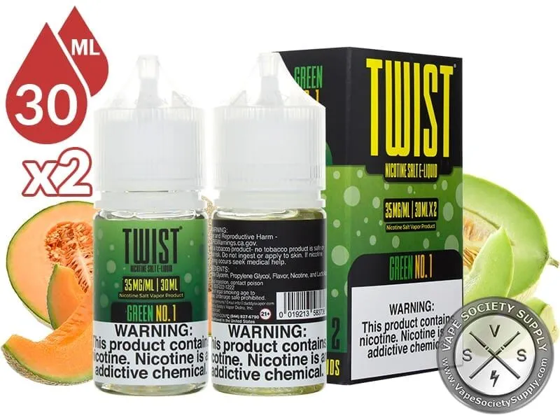 Green No. 1 by Twist Salt 60ml bottles and box with cantaloupe and honeydew melon