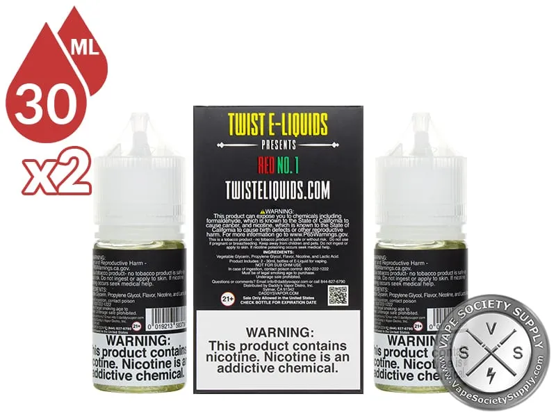 Red No. 1 by Twist Salt 60ml box back and bottle warning labels