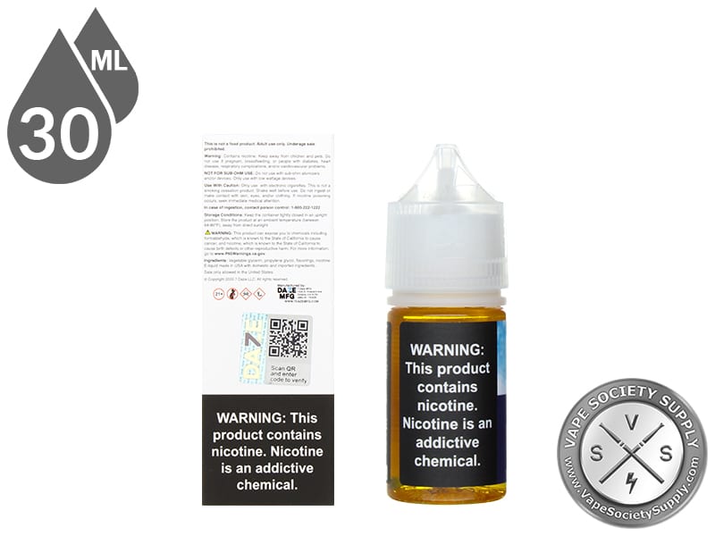 Grape Iced Reds Apple 7 Daze Salt 30ml box back and bottle warning label