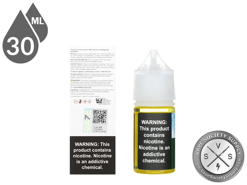 Watermelon Iced Reds Apple 7 Daze Salt 30ml box back and bottle warning label