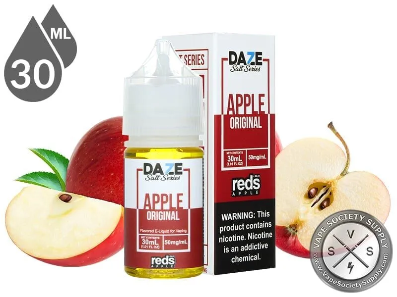 Original Reds Apple 7 Daze Salt 30ml bottle and box with sliced red apples