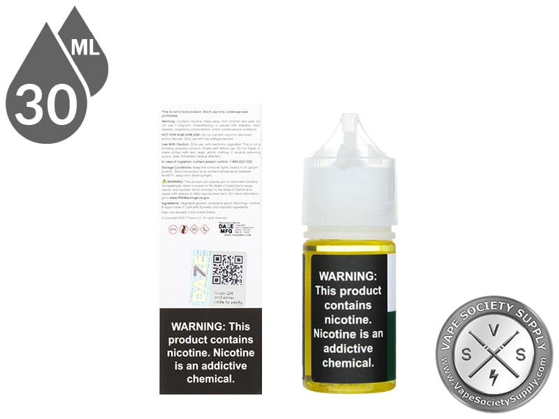 Watermelon Reds Apple 7 Daze Salt 30ml box back and bottle warning label