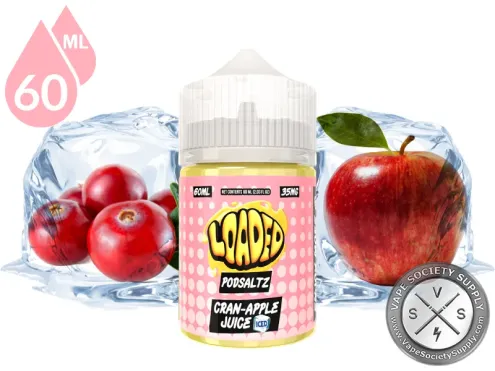Cran Apple Iced Loaded PODSALTZ 60ml bottle with cranberries, a red apple and ice