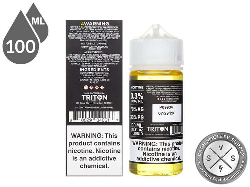 Killer Kustard Lemon Vapetasia 100ml bottle next to the box back with ingredients