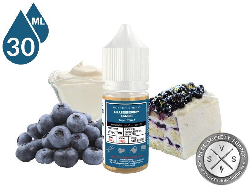 Blueberry Cake by BSX Salt 30ml bottle with blueberries, cream and a slice of blueberry cake