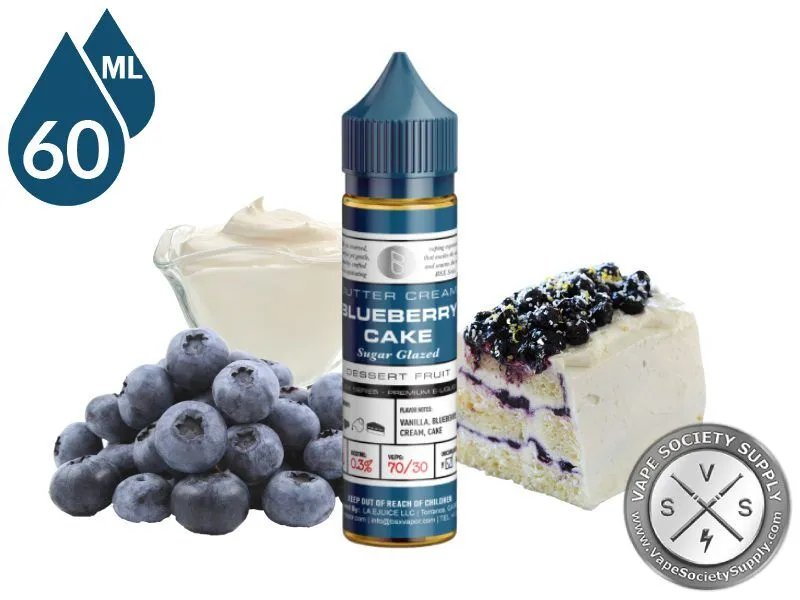 Blueberry Cake by BSX 60ml bottle with blueberries, cream and a slice of blueberry cake
