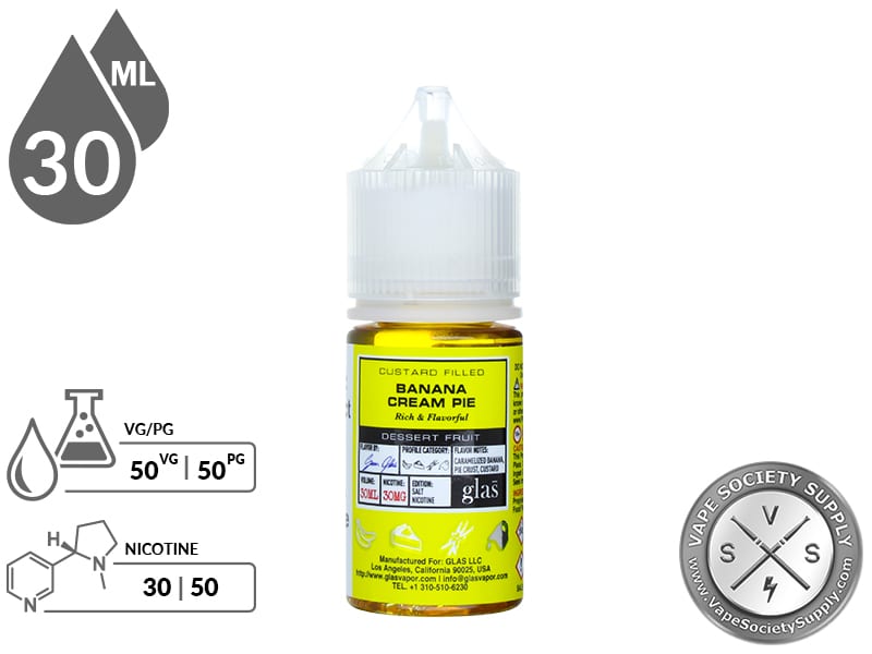 Banana Cream Pie by BSX Salt 30ml bottle with a 50/50 VG/PG icon and nicotine strength icons