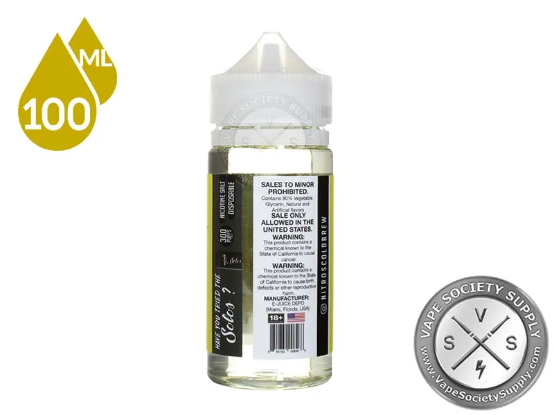Mango Coconut Surf by Nitro's Cold Brew Smoothies 100ml bottle, back label with warnings