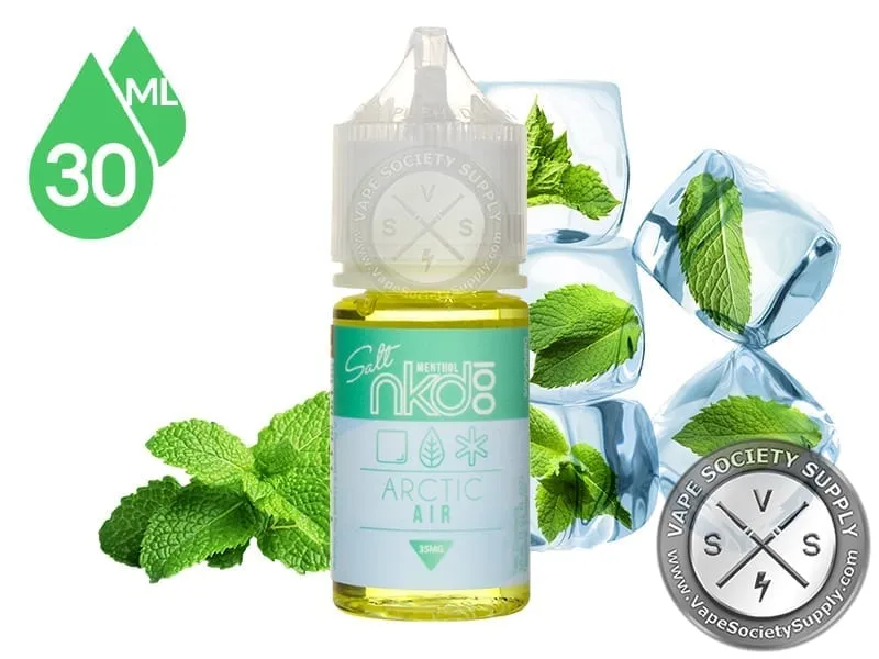 Mint NKD 100 Salt 30ml bottle with mint leaves and ice cubes