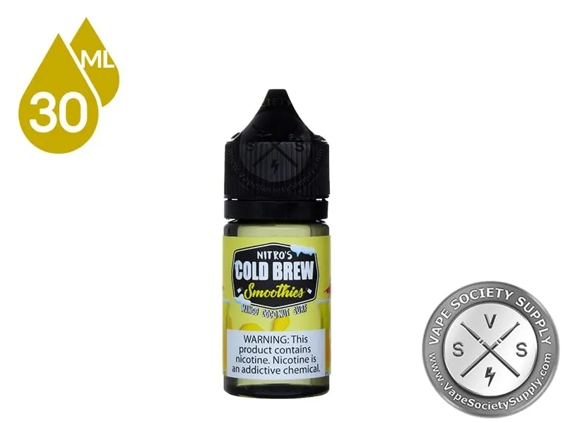 Mango Coconut Surf by Nitro's Cold Brew Smoothies Salt 30ml bottle, front label