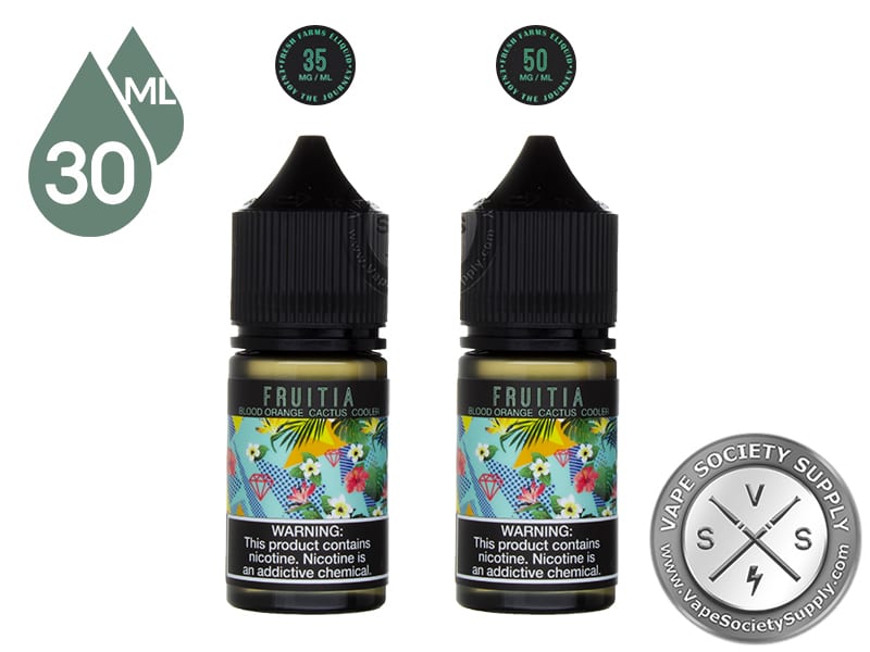 Blood Orange Cactus Cooler by Fruitia Salt 30ml bottles with 35mg and 50mg cap tags
