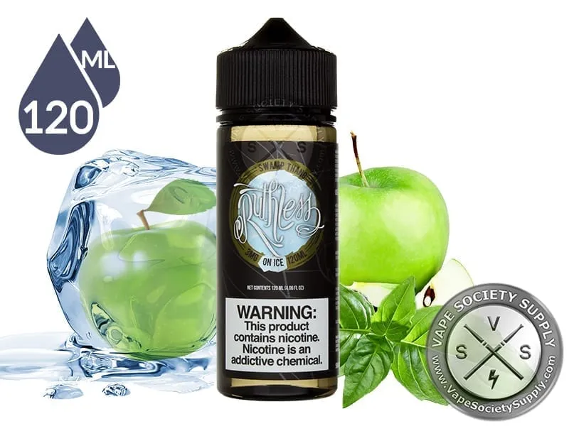 Swamp Thang On Ice Ruthless Vapor 120ml bottle with green apples, mint and ice