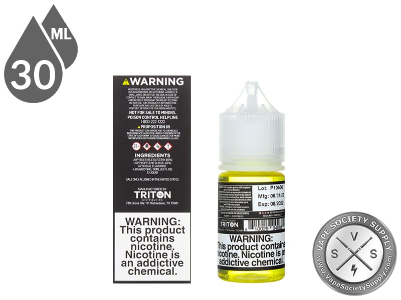 Killer Kustard Strawberry Vapetasia Salt 30ml bottle next to the box back with ingredients