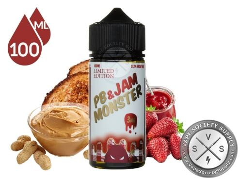 Strawberry PB & Jam Monster 100ml bottle with peanut butter, peanuts, strawberry jam, strawberries and toast