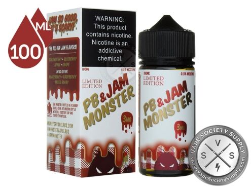 Strawberry PB & Jam Monster 100ml bottle in front of its box