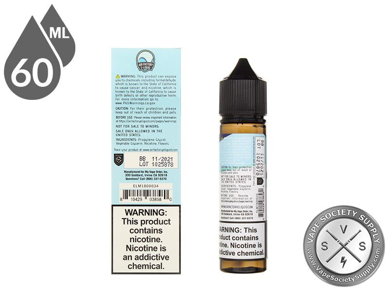 Blue Razz Ice by Air Factory 60ml box and bottle, back labels