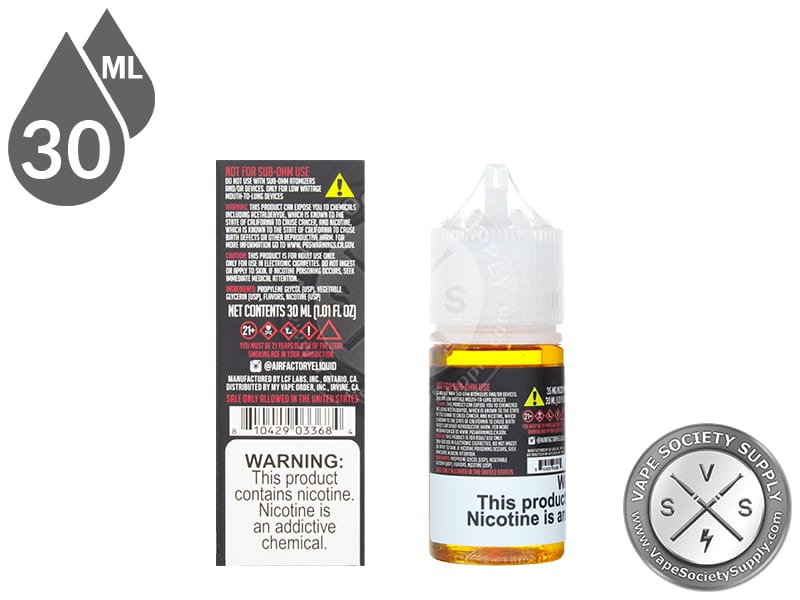 Berry Rush by Air Factory Salts 30ml box and bottle, back labels