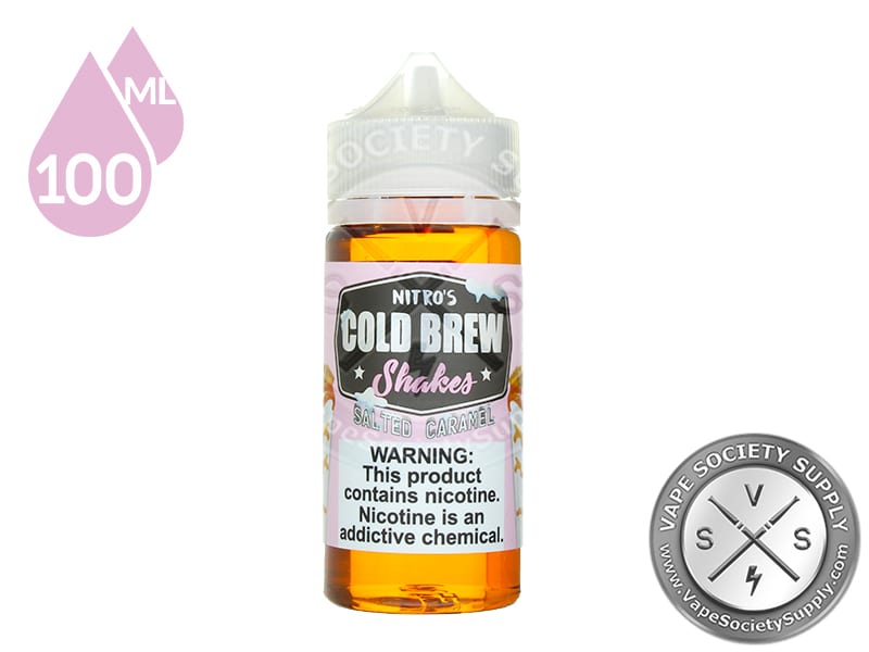 Salted Caramel by Nitro's Cold Brew Shakes 100ml bottle, front label