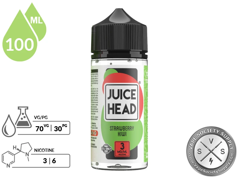 Strawberry Kiwi Juice Head 100ml bottle with a 70/30 VG/PG icon and nicotine strength icons