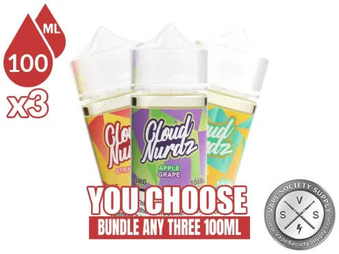 Cloud Nurdz E-Juice Bundle 3x100ml (300ml): 3 bottles with a You Choose banner